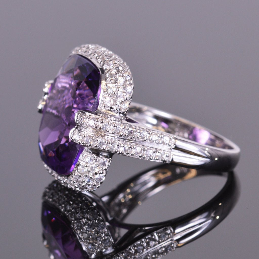 Gorgeous Natural 3.25 ctw Amethyst & White Sapphire popular Halo Ring