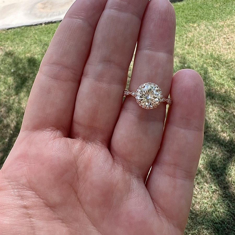 Round Diamond Ring with Halo in Rose Gold