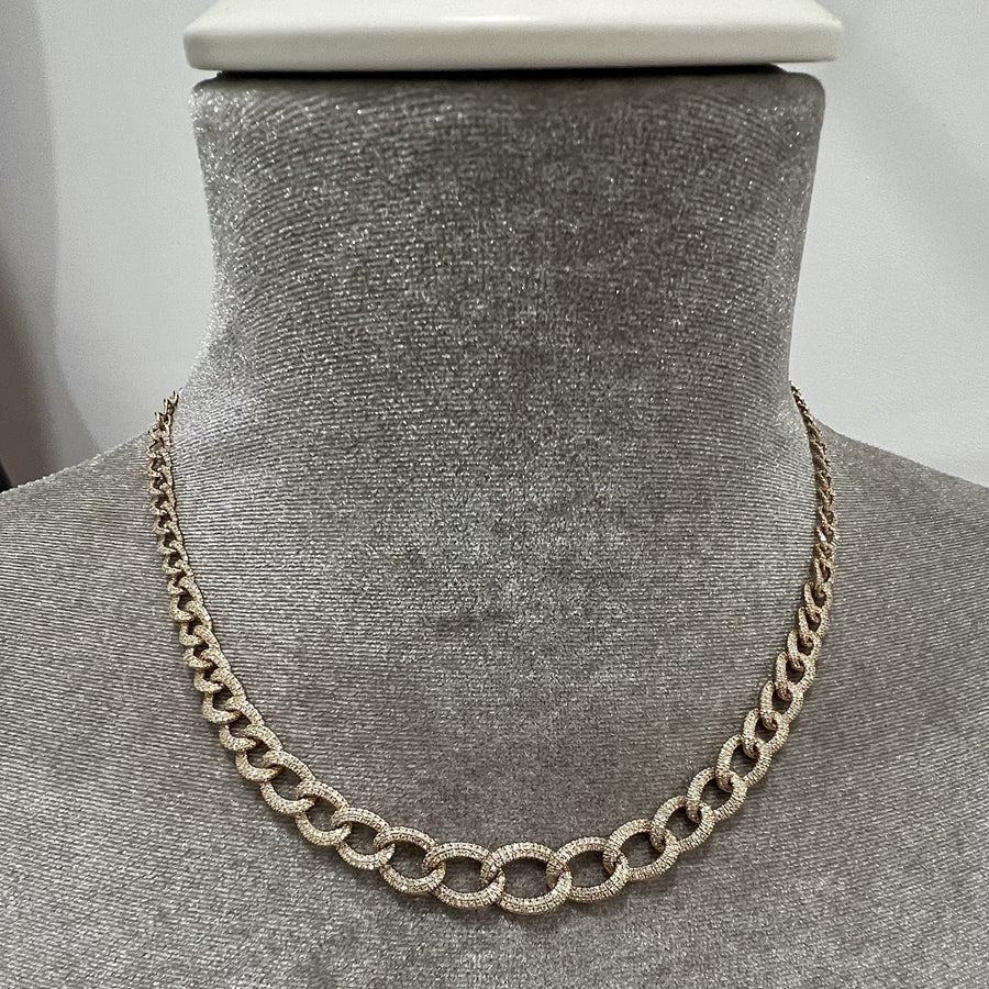 Diamond Chain Link Necklace in Yellow Gold